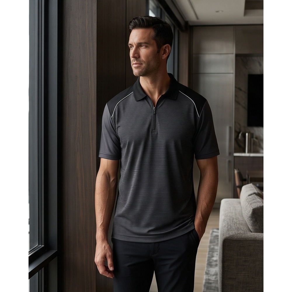 Greg Norman for Tasso Elba Mens XL Slim Fit Quarter Zip Polo Shirt Gray Black